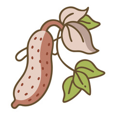 Cucumber icon on transparent background with green leaves and stem  