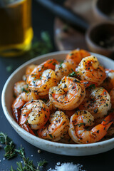 A bowl of shrimp with herbs and spices