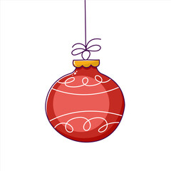 Red Christmas ball. Christmas New Year decoration. Isolated clipart in doodle style