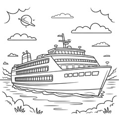 Ferry illustration vector style coloring page line art
