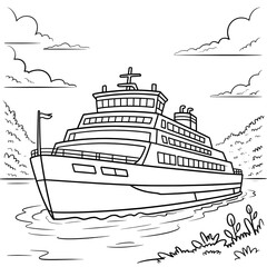 Ferry illustration vector style coloring page line art 