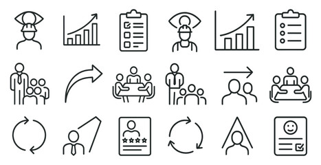 Business and analysis line icons set – outline, data, strategic planning visuals