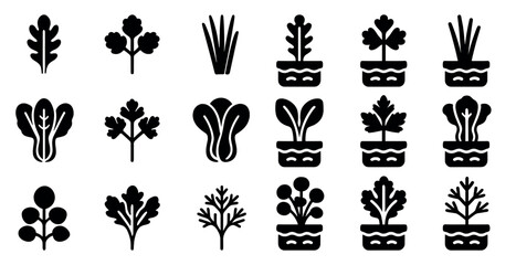 Fototapeta premium Gardening and nature solid icons set – filled, plant and greenery symbols