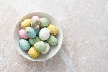Easter eggs candies in a bowl