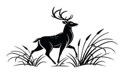 Best Deer in the grass silhouette vector art illustration