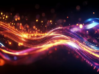 Infinite Energy Flow of Glowing Neon Light Trails in Abstract Futuristic Space