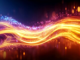 Infinite Energy Flow of Glowing Neon Light Trails in Abstract Futuristic Space