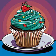 The vector cupcake is made with great detail