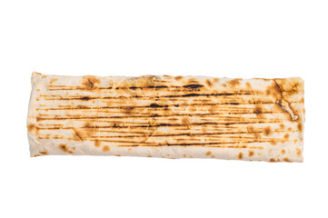 Traditional oriental shawarma, doner kebab with meat and salad isolated on white background