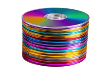 Colorful CDs Stacked Data Storage Discs Rainbow Reflection Abstract Media Technology Archival Black