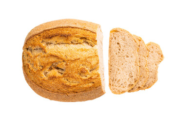 Handcrafted sliced tartin bread isolated on white background. Top view