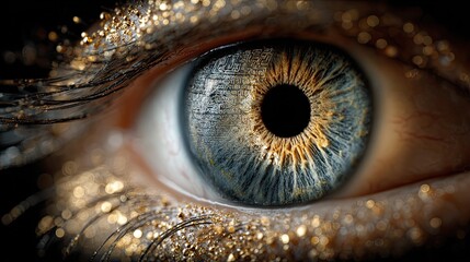 Eye with privacy shield layers, data protection concept, digital security, cyber defense, tech privacy design art