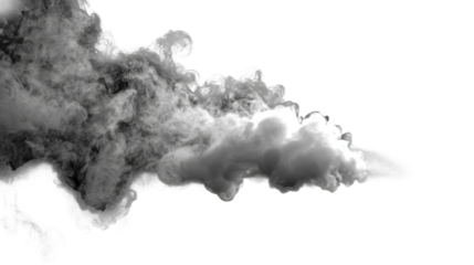 Dynamic black smoke plume rising abstract art. Isolated on transparent background, png.