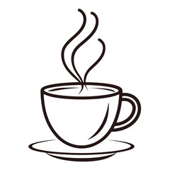 Minimalist One-Line Vector Illustration of Steaming Coffee Cup on White Background