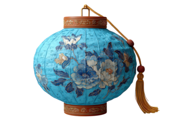 Blue Chinese Lantern With Floral Design and Tassel Lighting Festival Asian Decor Ornament Home