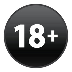 18 plus only - black icon. Age limit under 18 years old is forbidden circle sign symbol vector illustration. Under 18 sign in on white background. Over 18 only censored. Eighteen age older forbidden.