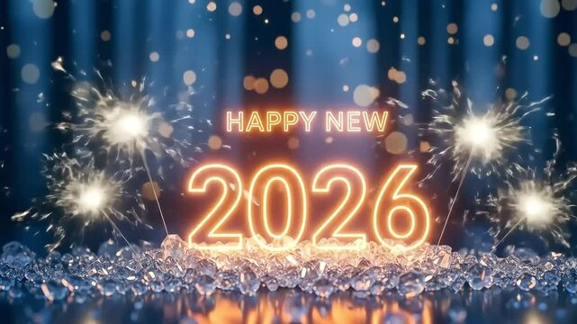 Happy new year 2026 is celebrated with vibrant glowing fireworks and sparkling lights illuminating the festive scene with a sense of excitement and anticipation for the future