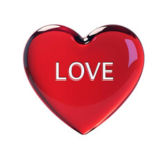 3d glossy Red heart with the word love in center isolated on transparent background