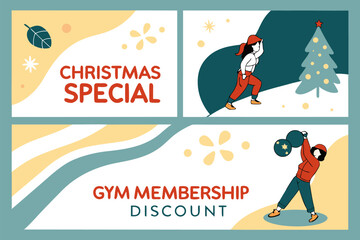 Festive fitness promotions christmas special offers and gym membership discounts featuring active individuals and holiday elements