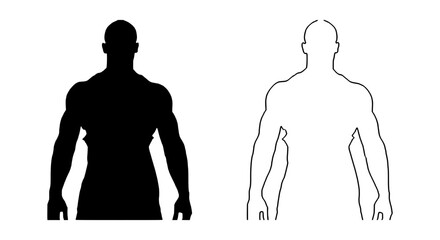 the outline of a male body in a black silhouette on a white background black, body, image, male, man, outline, silhouette, stand 