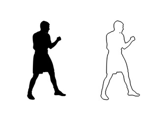 a black and white image of a man talking on a phone and a woman walking black, couple, image, man, people, phone, silhouette, stand, talk, walk, woman 