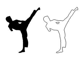 a black and white image of a man doing karate black, dog, image, man, silhouette  © Guli Studio