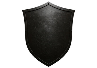 A black metal shield stands ready for battle, isolated on transparent background