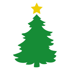Tiempo de Navidad. Icono con silueta de árbol de navidad tipo pino o abeto con estrella para tarjetas y felicitaciones