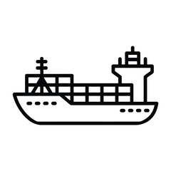Obraz premium Cargo Ship Icon, Vector, Illustration, Outline, Line Art, Silhouette, Logo, White Background.