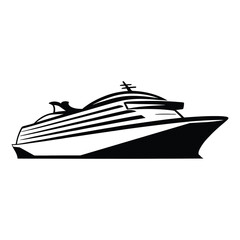 Cruise Ship Icon, Vector, Illustration, Outline, Line Art, Silhouette, Logo, White Background.