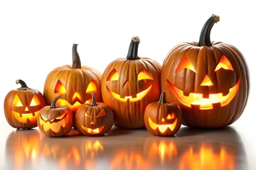 Fototapeta premium Illuminated Jack O Lanterns on a Wooden Surface for Halloween