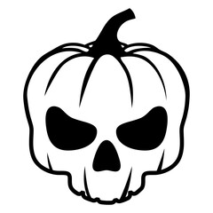 Icono con calavera humana como calabaza de Halloween para tarjetas y felicitaciones	