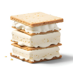 Stack of delicious vanilla ice cream sandwiches between crispy wafers isolated on white background