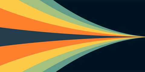 Abstract colorful 70s background vector. Vintage retro wallpaper with rainbow stripes and wavy lines. © Hendra