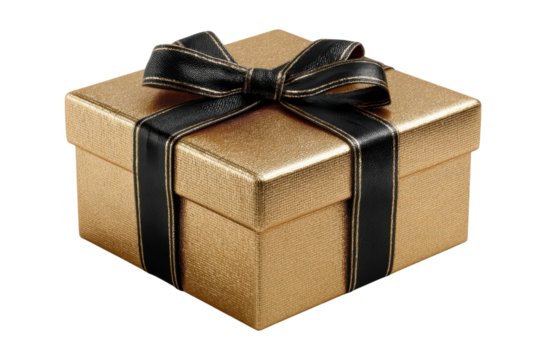 Elegant Gift Box Golden Texture with Black Ribbon Luxury Present Celebration Surprise Anniversary