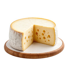 isolated cheese with holes on round board