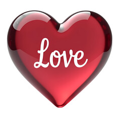 3d glossy Red heart with the word love in center isolated on transparent background