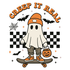 Creep It Real - Cute Spooky Ghost Halloween T-shirt Vector, Scary Halloween Ghostly Illustration, Spooky Vibes Saying, Holiday Seasonal Shirt Design