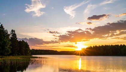 Obraz premium Serene sunset over a lake