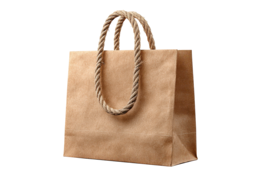 Kraft shopping bag close up brown paper packaging rope handles retail merchandise business eco