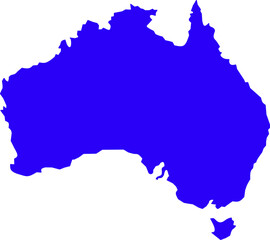 Blue silhouette of Australia including Tasmania on a white background. Ideal vector graphic for educational materials, travel infographics, and geographic or political design uses.