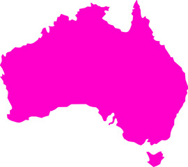 Pink silhouette of Australia including Tasmania on a white background. Ideal vector graphic for educational materials, travel infographics, and geographic or political design uses.
