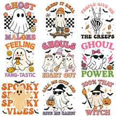 Set of Cute Spooky Ghost Halloween T-shirt Vector, Scary Halloween Ghostly Illustration, Spooky Vibes Saying, Holiday Seasonal Shirt Design