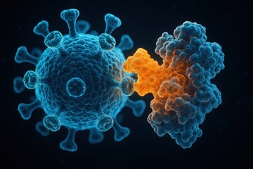 enzyme engineering medicine concept. Microscopic view of a virus interacting with another cell.