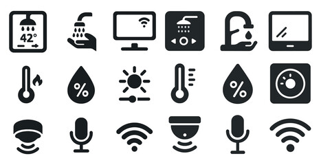 Smart home solid icons set &ndash; flat, filled, automation and connectivity symbols