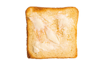 Toast from white bread with butter isolated on white background. top view