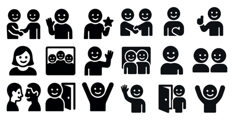 Communication solid icons set – filled, silhouette, teamwork and interaction symbols