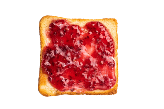 Toast from white bread with butter and jam isolated on white background