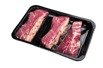 Raw Tri Tip Steak from Black Angus beef meat isolated on white background