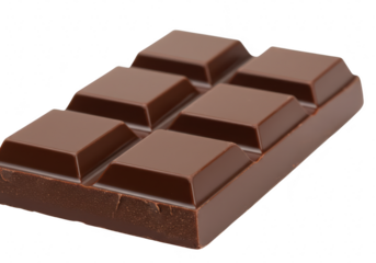 A delicious milk chocolate bar with distinct squares sits isolated on a transparent background, tempting the viewer